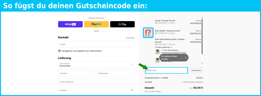 honestfocus Gutschein einfuegen und sparen blau