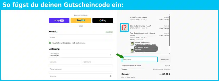 honestfocus Gutschein einfuegen und sparen blau