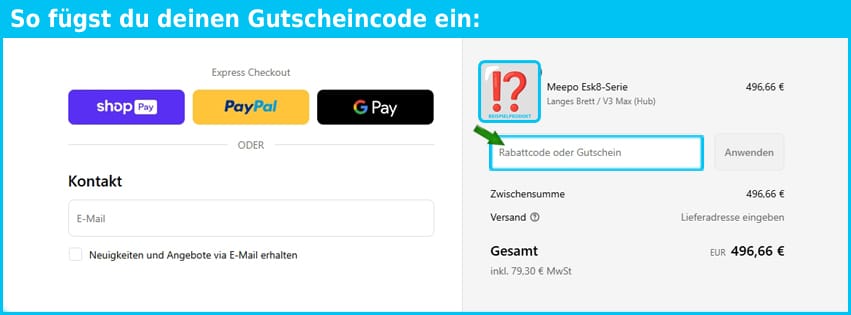 meepoboard Gutschein einfuegen und sparen blau