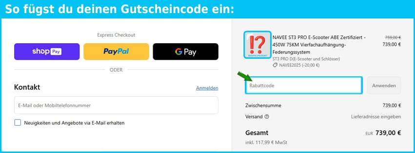naveetech Gutschein einfuegen und sparen blau