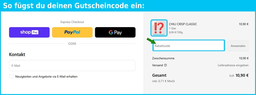 prettynamnam Gutschein einfuegen und sparen blau