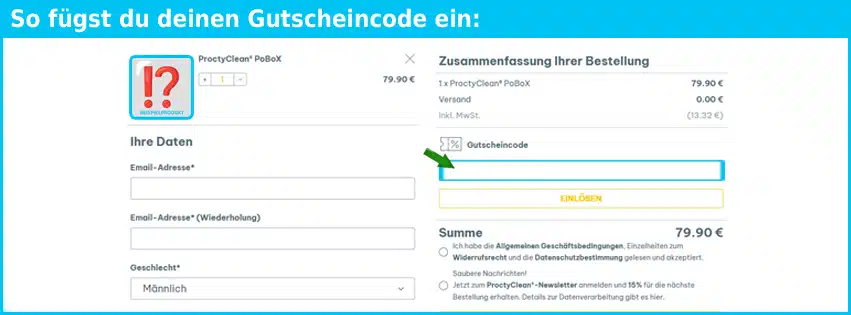 proctyclean Gutschein einfuegen und sparen blau