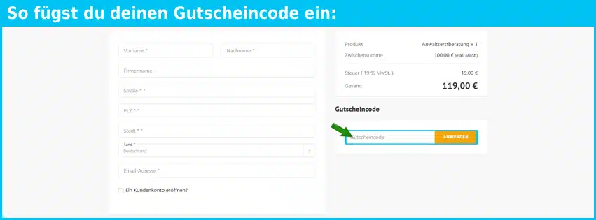 recht24-7 Gutschein einfuegen und sparen blau