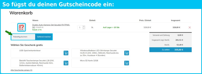 spygeschaft.de Gutschein einfuegen und sparen blau