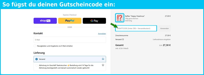 teekraenzchen Gutschein einfuegen und sparen blau