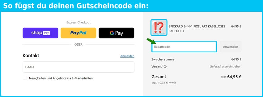 vinnic Gutschein einfuegen und sparen blau