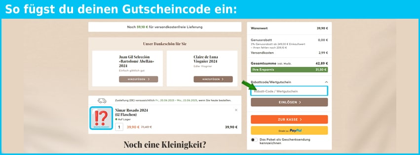 vinos Gutschein einfuegen und sparen blau