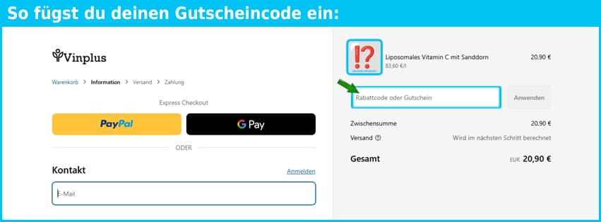 vinplus Gutschein einfuegen und sparen blau