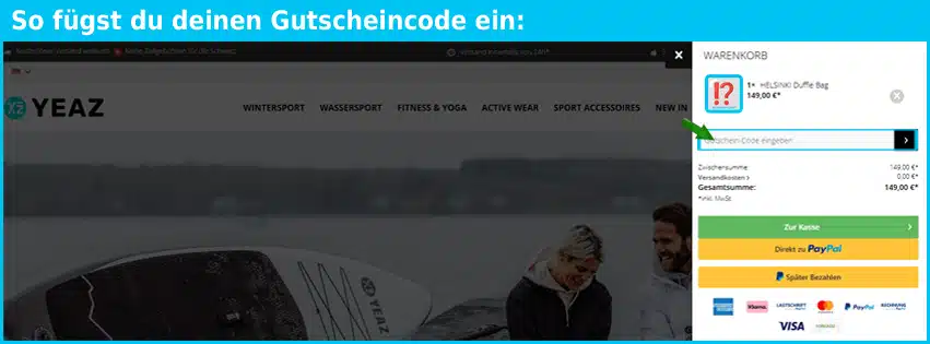 yeaz Gutschein einfuegen und sparen blau