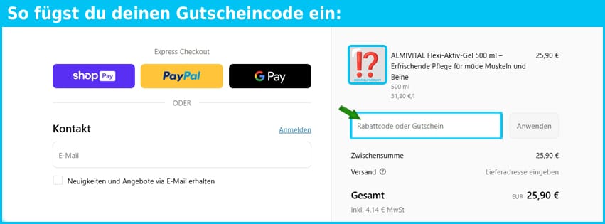 almivital Gutschein einfuegen und sparen blau