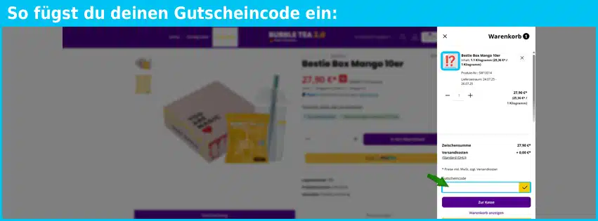 bubbletea-x Gutschein einfuegen und sparen blau