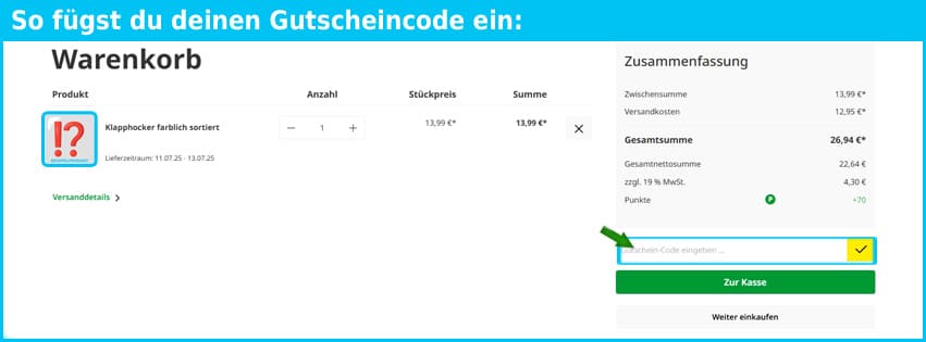 faie Gutschein einfuegen und sparen blau