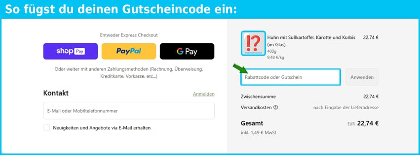 fidelis Gutschein einfuegen und sparen blau