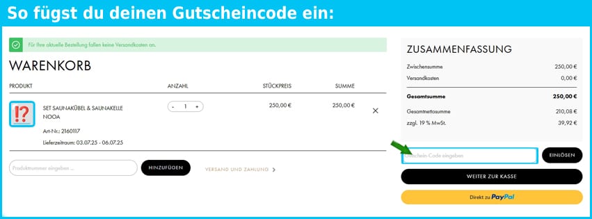 klafs Gutschein einfuegen und sparen blau