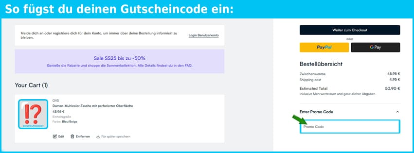 ovs Gutschein einfuegen und sparen blau