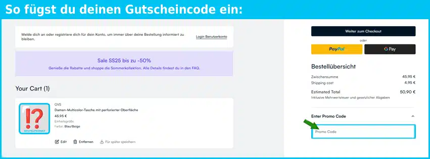 ovs Gutschein einfuegen und sparen blau
