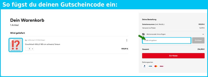 porta Gutschein einfuegen und sparen blau