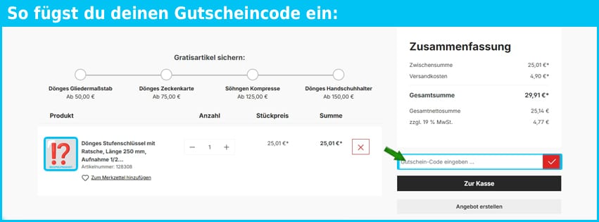 sanpro Gutschein einfuegen und sparen blau