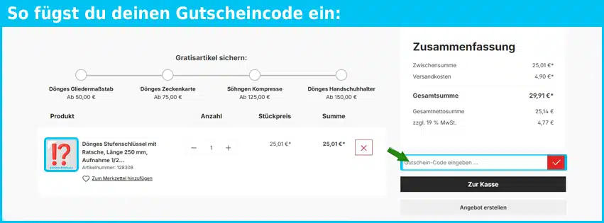 sanpro Gutschein einfuegen und sparen blau