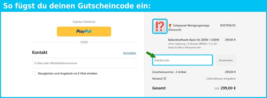 sunsharetek Gutschein einfuegen und sparen blau