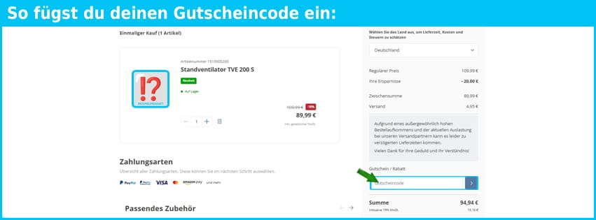 trotec Gutschein einfuegen und sparen blau