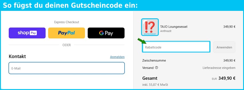 zanuro Gutschein einfuegen und sparen blau