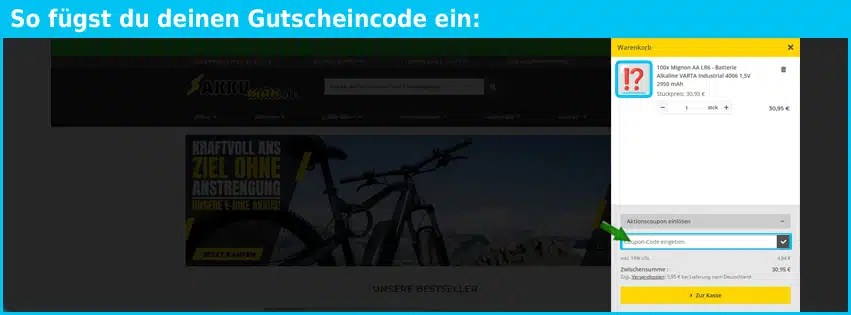 akkuman.de Gutschein einfuegen und sparen blau