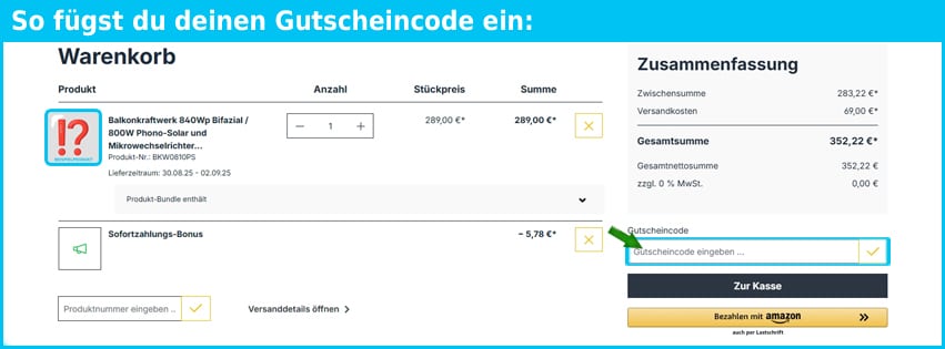 alpha-solar Gutschein einfuegen und sparen blau