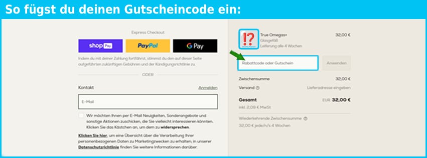 ancientandbrave Gutschein einfuegen und sparen blau