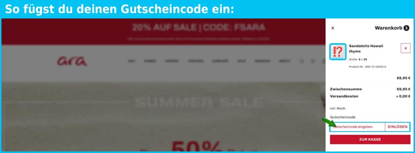 ara-shoes Gutschein einfuegen und sparen blau