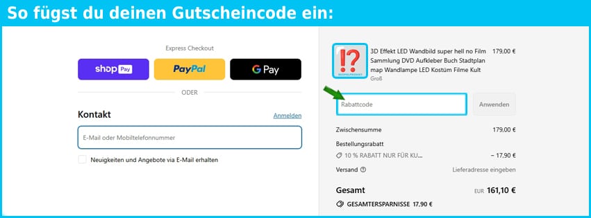 beleuchtete-wandbilder Gutschein einfuegen und sparen blau