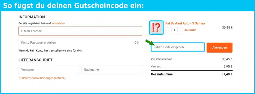 blimburnseeds Gutschein einfuegen und sparen blau