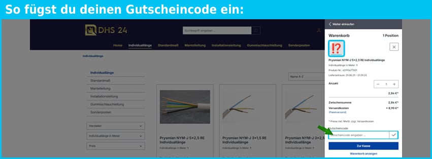 dhs24 Gutschein einfuegen und sparen blau