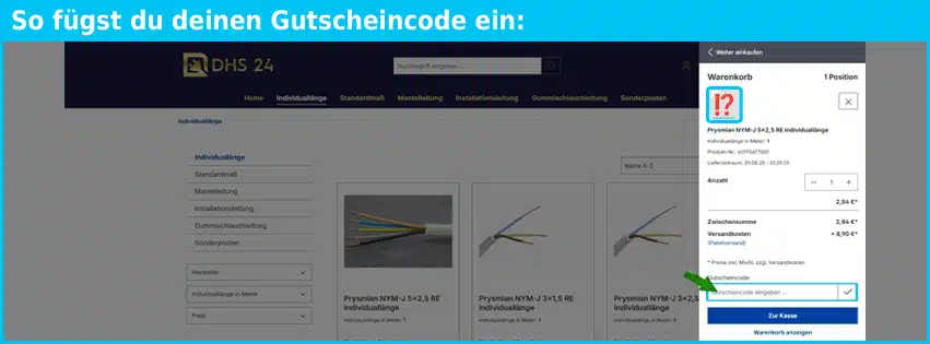 dhs24 Gutschein einfuegen und sparen blau