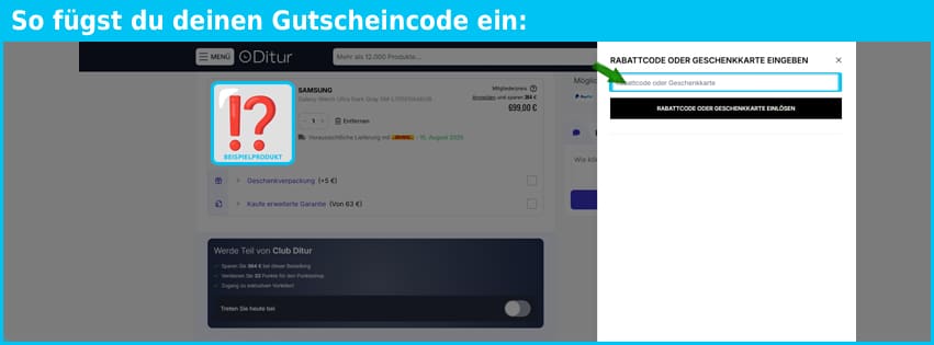 ditur Gutschein einfuegen und sparen blau