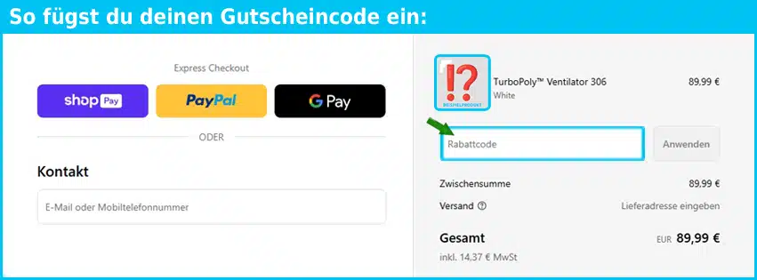 dreo Gutschein einfuegen und sparen blau