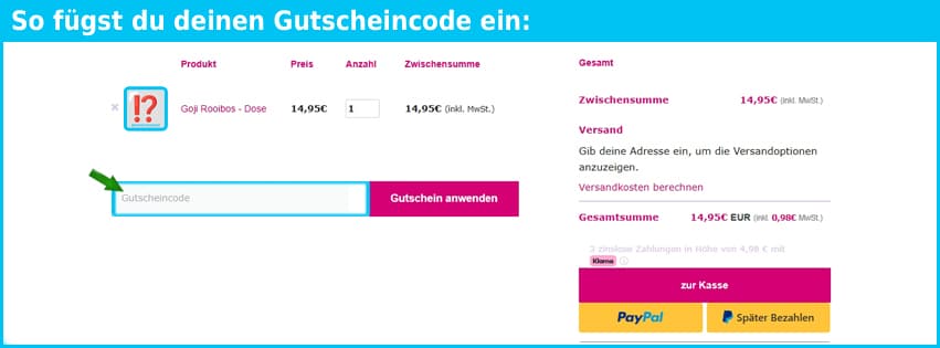 pop-tee Gutschein einfuegen und sparen blau