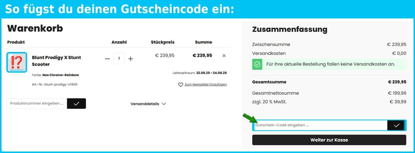 rideside Gutschein einfuegen und sparen blau