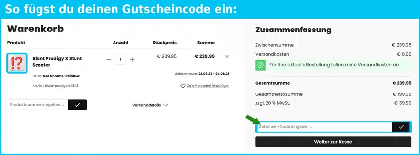 rideside Gutschein einfuegen und sparen blau