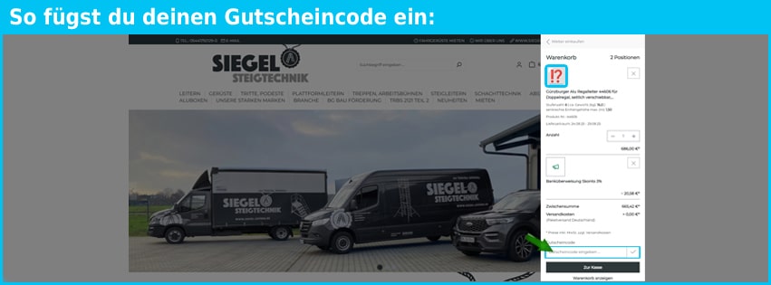 siegel-steigtechnik Gutschein einfuegen und sparen blau