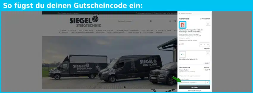 siegel-steigtechnik Gutschein einfuegen und sparen blau