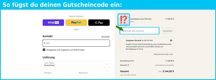 speediance Gutschein einfuegen und sparen blau