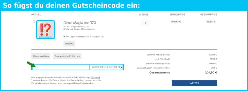 trachten-angermaier Gutschein einfuegen und sparen blau
