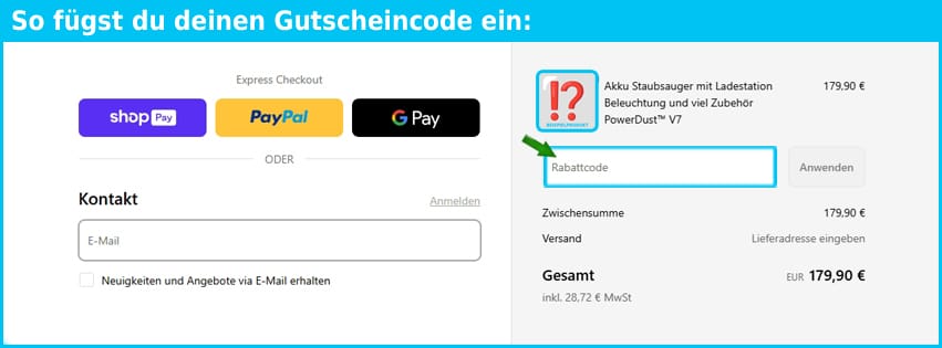 turbodust Gutschein einfuegen und sparen blau