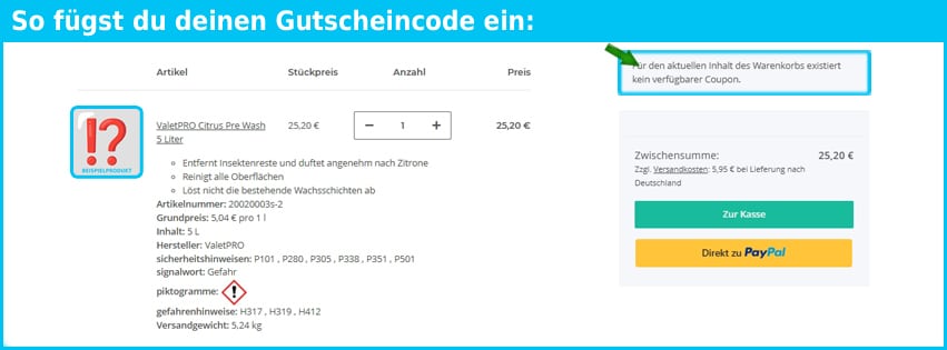 valetpro Gutschein einfuegen und sparen blau