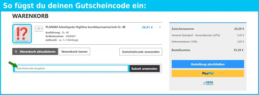 workwear-heroes Gutschein einfuegen und sparen blau