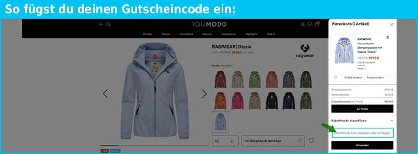 youmodo Gutschein einfuegen und sparen blau