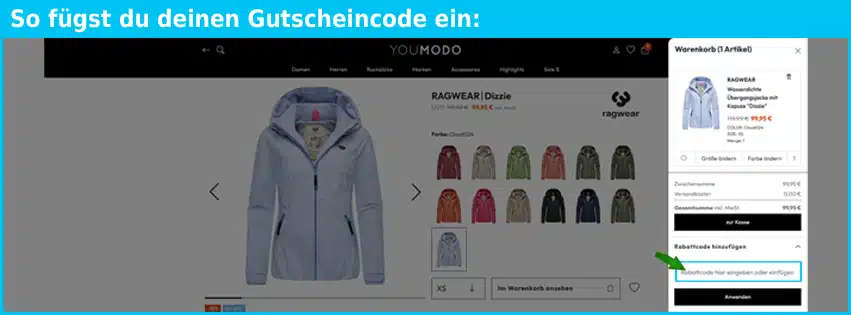 youmodo Gutschein einfuegen und sparen blau