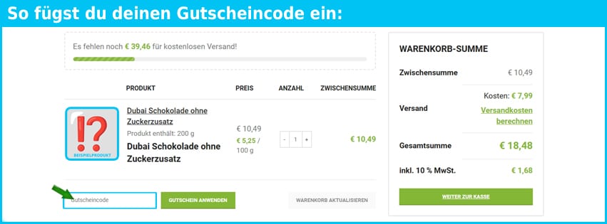 zuckerfrei.store Gutschein einfuegen und sparen blau