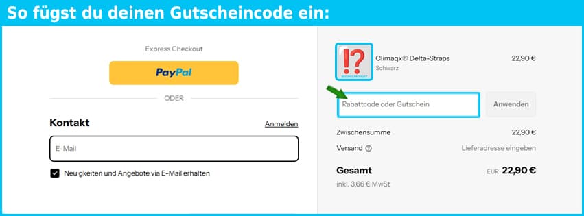 climaqx Gutschein einfuegen und sparen blau